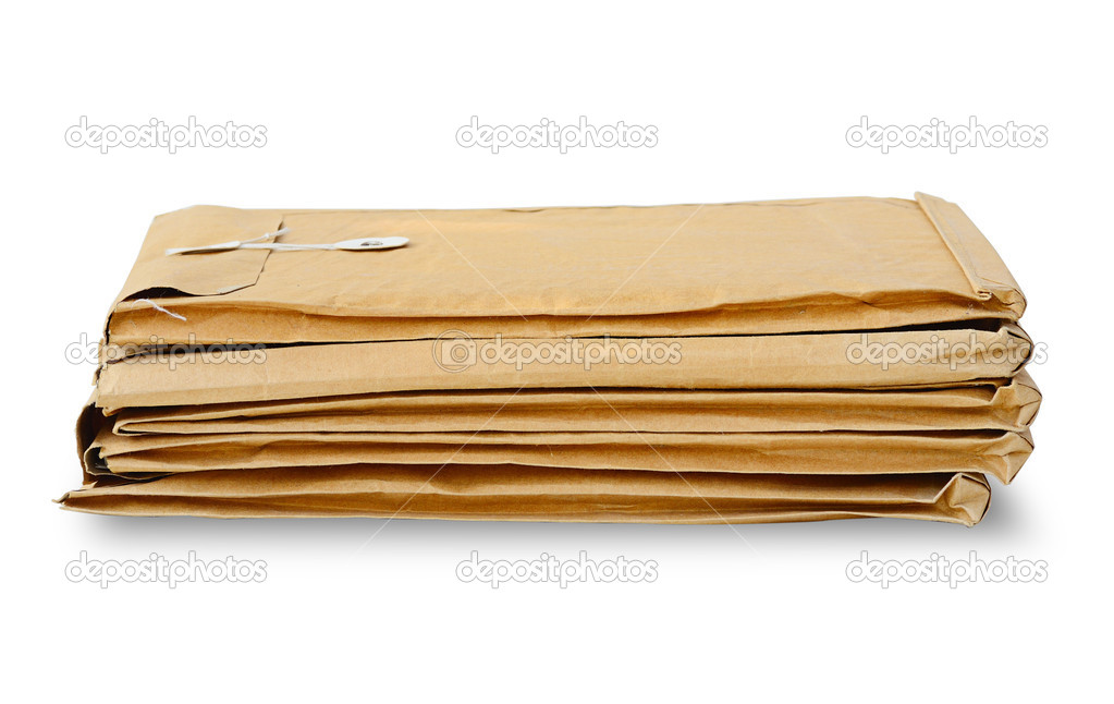 Stack of used envelops isolated on white. Image with clipping pa
