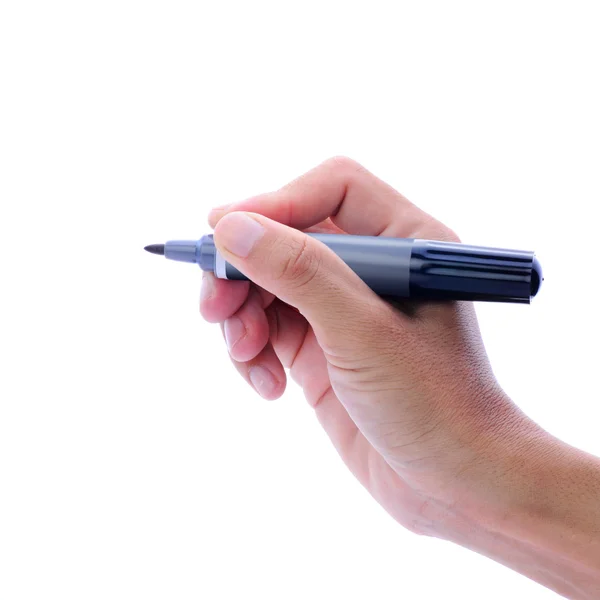 Uomo mano tenendo penna magica nera — Foto Stock