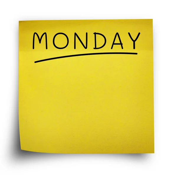 Nota del lunes sobre papel adhesivo amarillo — Foto de Stock