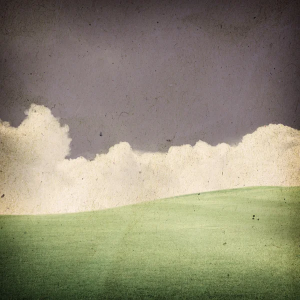 Vintage beautiful green field and sky background — Stock Photo, Image