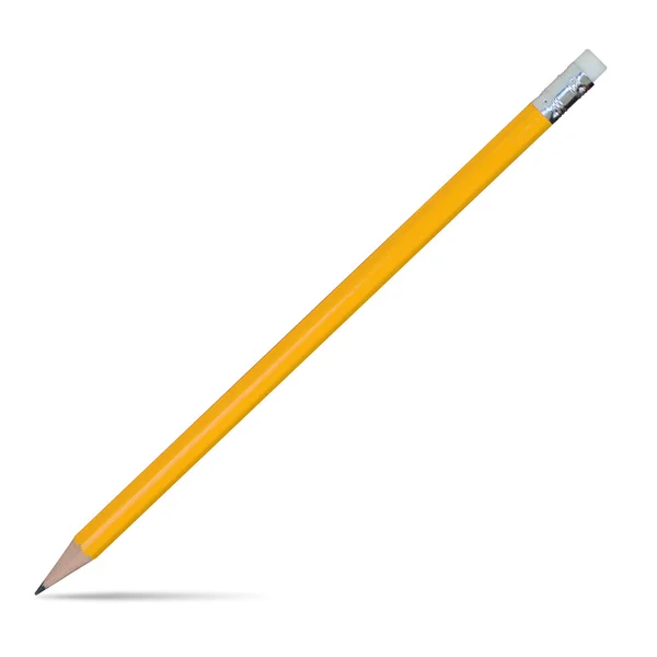 Yellow pencil with eraser isolated on white, clipping path. — Stock Photo, Image