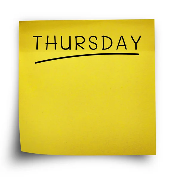 Thursday note on yellow sticker paper — Stock Photo, Image