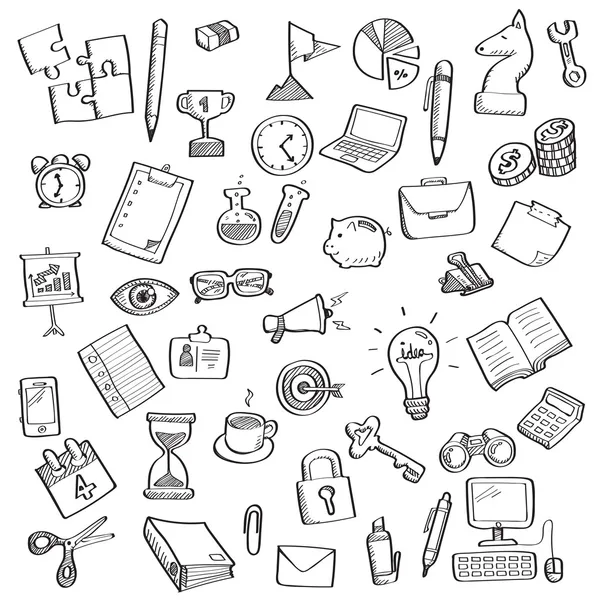 Croquis du symbole de l'entreprise et des fournitures de bureau — Image vectorielle