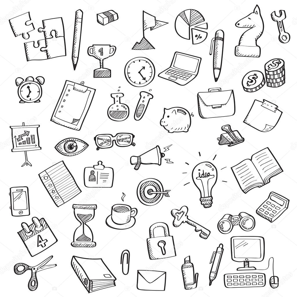 Sketch of business symbol and office supplies