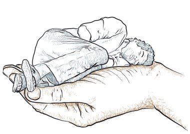 hand supporting a man clipart