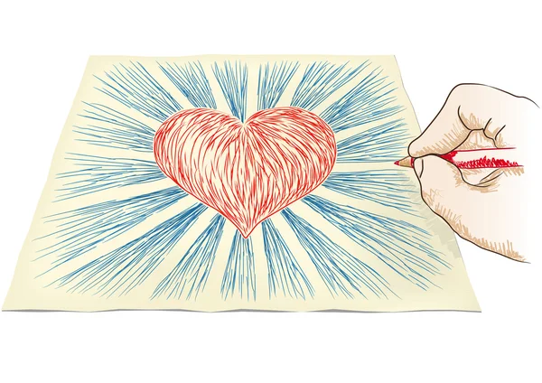 手を心臓を描画します — ストックベクタ