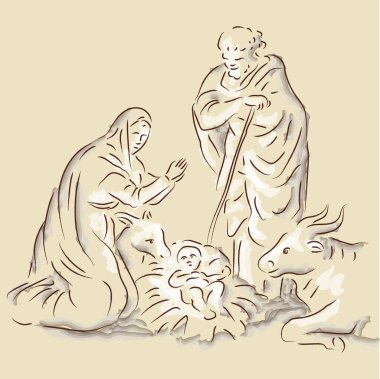 Bebek İsa 'nın doğumu, İsa' nın doğum sahnesinin görüntüsü, Hıristiyan dini Noel tatili.