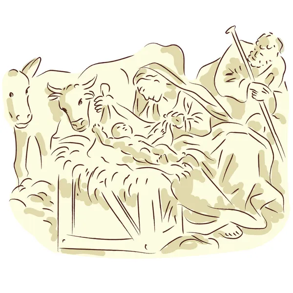 Naissance Enfant Jésus Image Crèche Fête Religieuse Chrétienne Noël — Image vectorielle