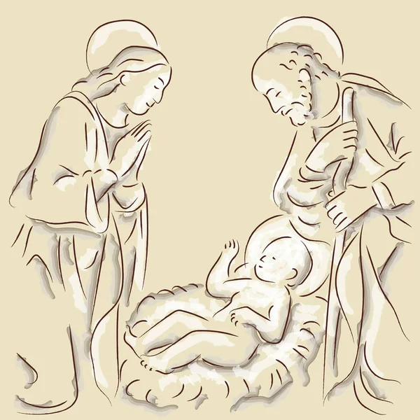 Narodziny Dzieciątka Jezus Obraz Szopki Bożonarodzeniowej Chrześcijańskie Święto Bożego Narodzenia — Wektor stockowy
