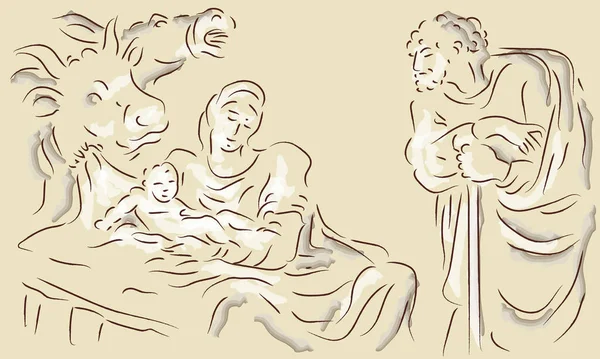 Geburt Des Jesuskindes Bild Der Krippe Christlich Religiöser Feiertag Weihnachten — Stockvektor