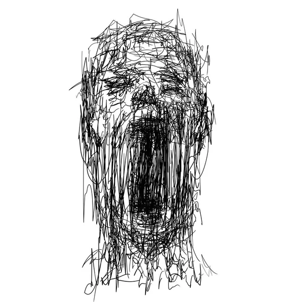 Малюнок Виразного Обличчя Людини Кричить Голосно — стоковий вектор