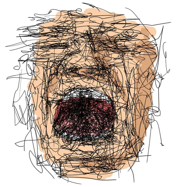 Dessin Croquis Visage Expressif Personne Criant Fort — Image vectorielle