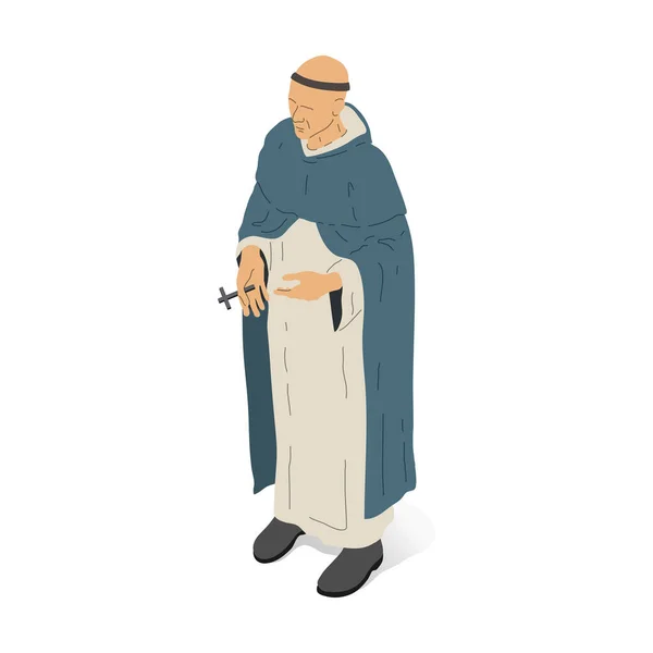 Ilustração Vetorial Isométrica Homem Religioso Cristão Sacerdote Monge — Vetor de Stock