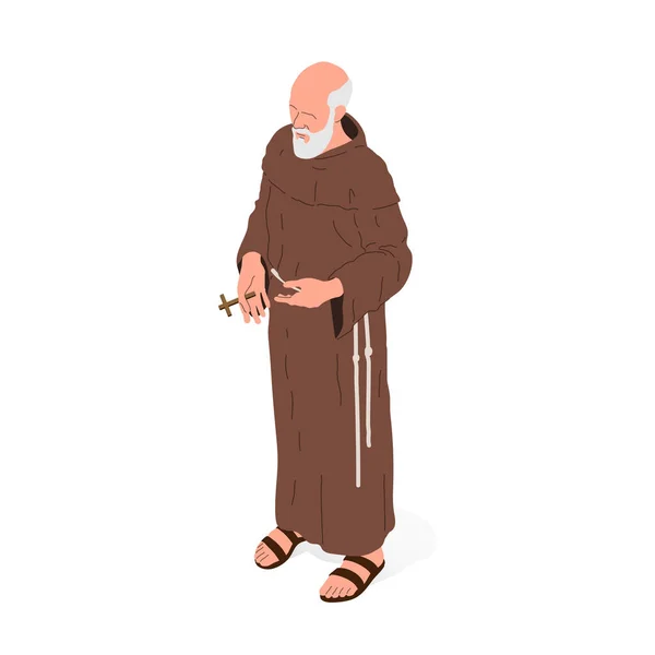 Isometryczna Ilustracja Wektora Chrześcijańskiego Człowieka Religijnego Kapłana Lub Mnicha — Wektor stockowy