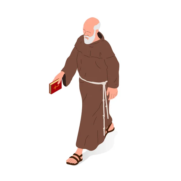 Ilustración Isométrica Vectorial Hombre Religioso Cristiano Sacerdote Monje — Vector de stock