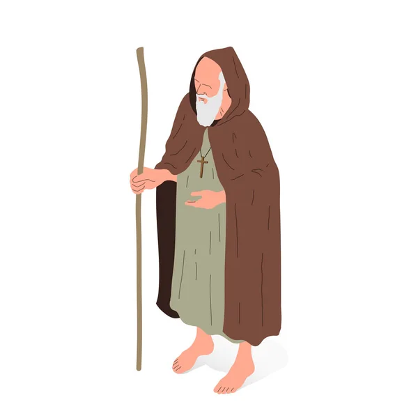 Isometric Vector Illustration Christian Religious Man Priest Monk — ストックベクタ