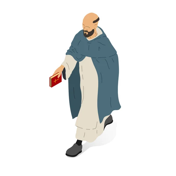 Ilustración Isométrica Vectorial Hombre Religioso Cristiano Sacerdote Monje — Vector de stock