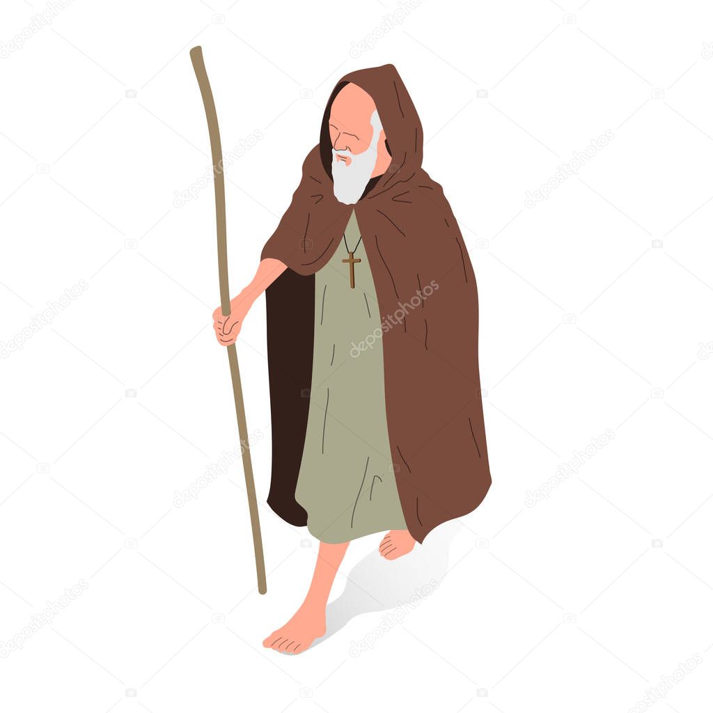 Isometric vector illustration of a Christian religious man, priest or monk.