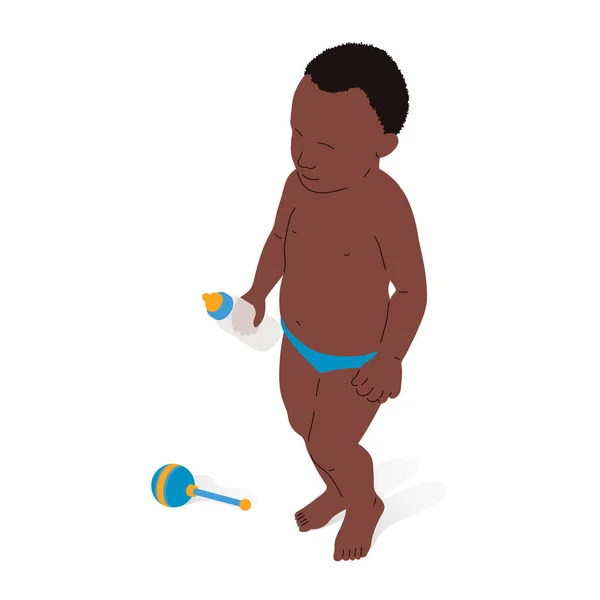 哺乳瓶に立つ赤ちゃん ベクトルイラスト — ストックベクタ