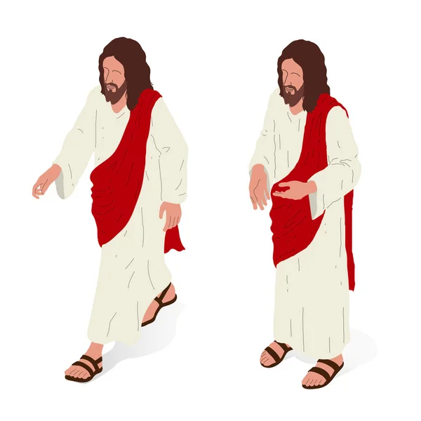 Ježíš Stojí Zepředu Zezadu Izometrická Vektorová Ilustrace Izolovaná Postava — Stockový vektor