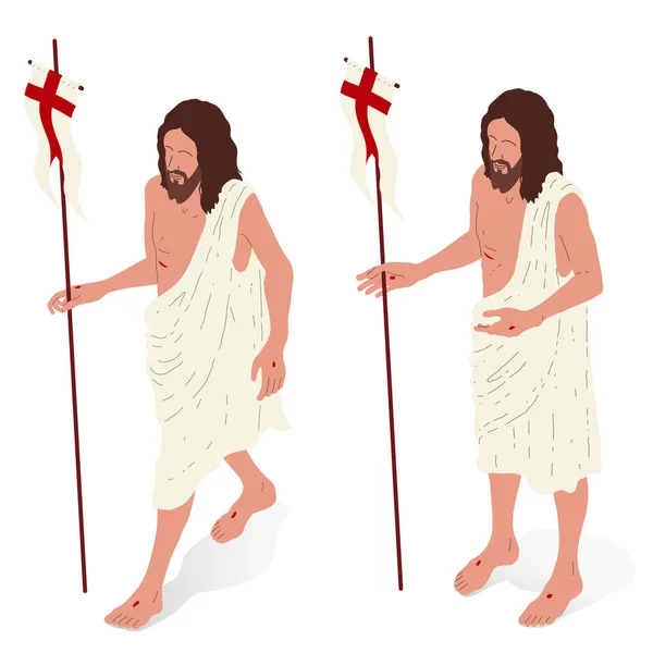Risen Jesus Standing Front Side View Isometric Vector Illustration Isolated — Stockový vektor