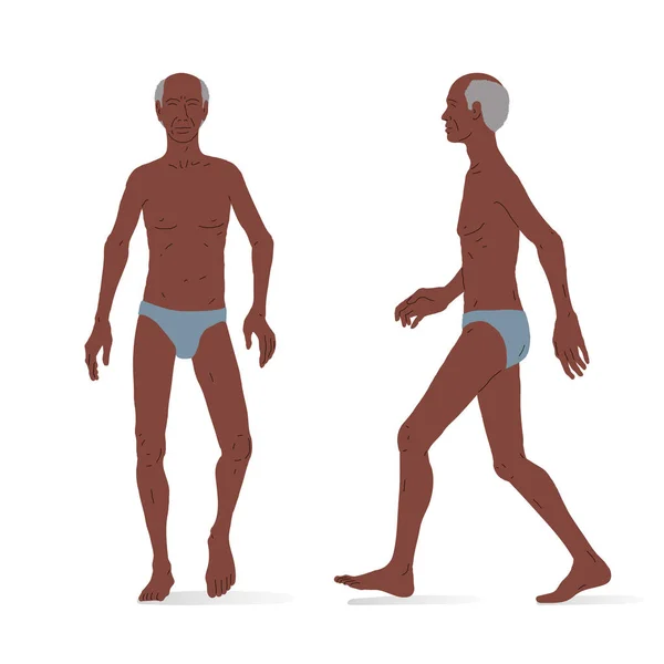Senior Black Man Full Body Man Front Side View Isometric — Stock Vector