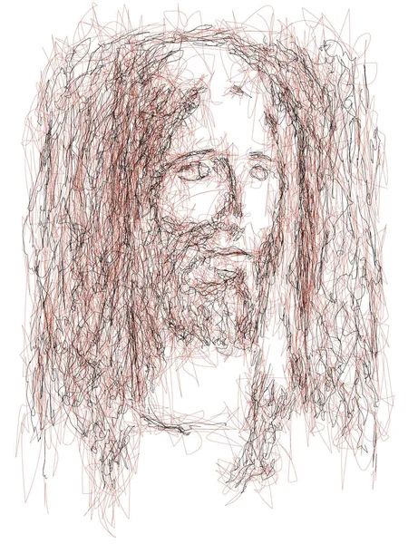 Imaginary Face Jesus Christ Catholic Orthodox Christian Religion Vector Sketch — Stock Vector