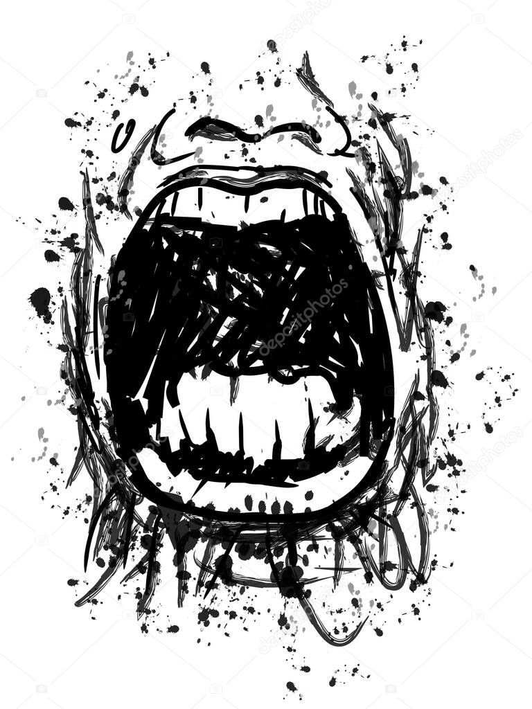 Screaming, open mouth screaming, vector illustration.