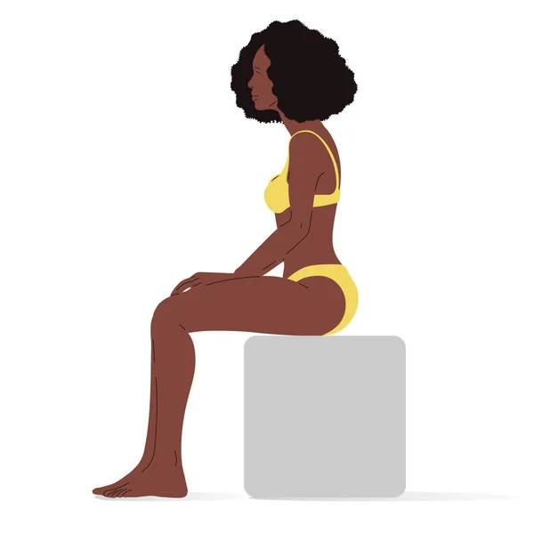 Young Black Woman Sitting Body Woman Isometric Vector Illustration Sitting — стоковый вектор