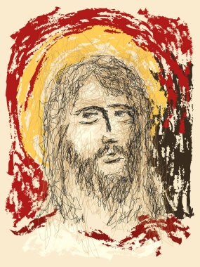 Imaginary face of Jesus Christ, Catholic and Orthodox Christian religion, vector sketch illustration.