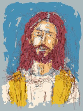 Imaginary face of Jesus Christ, Catholic and Orthodox Christian religion, vector sketch illustration.