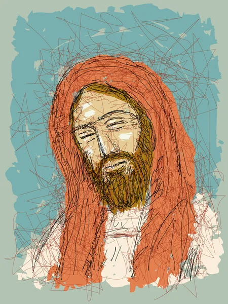 Imaginary face of Jesus Christ, Catholic and Orthodox Christian religion, vector sketch illustration.
