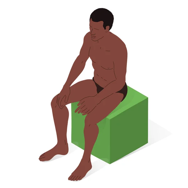 Ung Svart Man Sitter Man Kropp Isometrisk Vektorillustration Sittande Person — Stock vektor