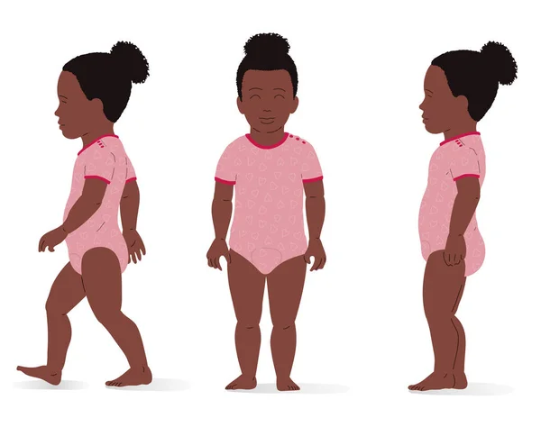 Niña Origen Afro Étnico Pie Caminando Vista Isométrica Cuerpo Completo — Archivo Imágenes Vectoriales