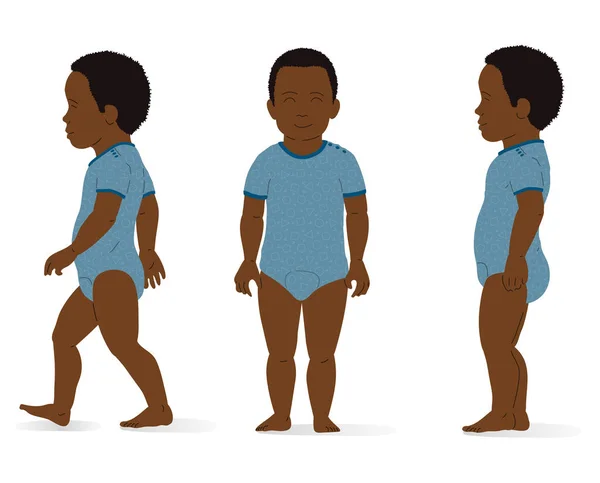 アフロ民族の起源の子 立って歩くと アイソメトリックビュー フルボディ 等方ベクトル図 — ストックベクタ