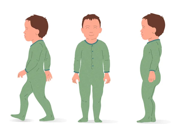 Child Caucasian Ethnicity Standing Walking Isometric View Full Body Isometric — Stock Vector