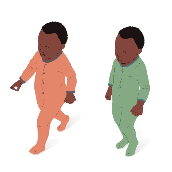 Criança Origem Afro Étnica Caminhando Vista Isométrica Corpo Inteiro Ilustração —  Vetores de Stock