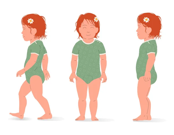 Little Girl Caucasian Ethnicity Standing Walking Isometric View Full Body — Stock Vector
