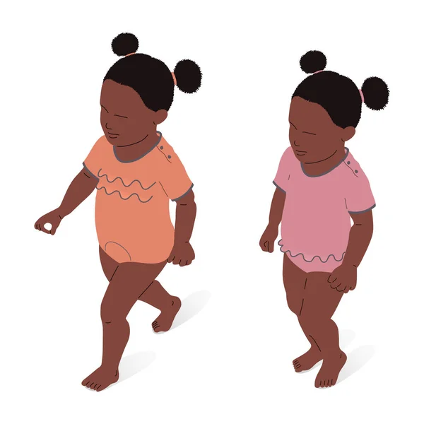Little Girl Afro Ethnic Origin Standing Walking Isometric View Full — Stock Vector