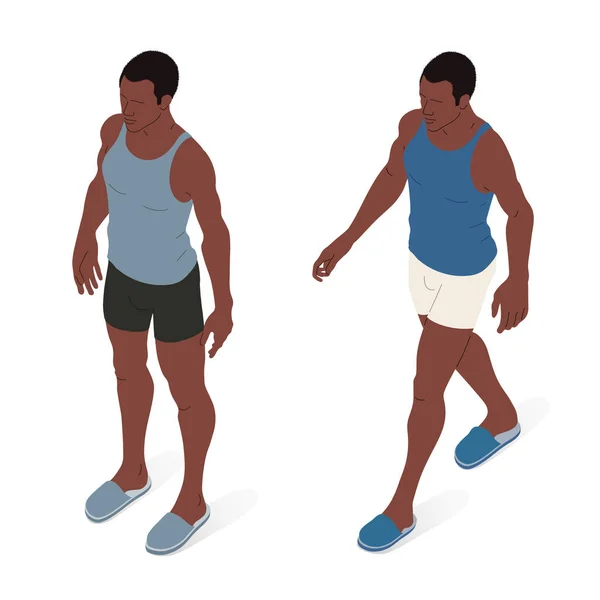 Erwachsene Person Unterwäsche Und Hausschuhe Isometrische Vektorillustration Einer Person Afrikanischer — Stockvektor