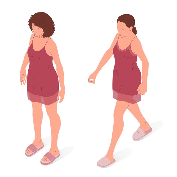 年轻的高加索女人 女人的身体 站立者的等量矢量图 — 图库矢量图片