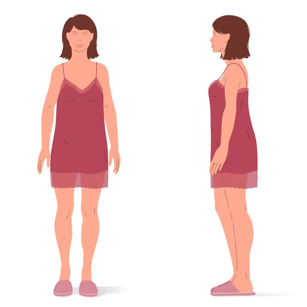 年轻的高加索女人 女人的身体 站立者的等量矢量图 — 图库矢量图片