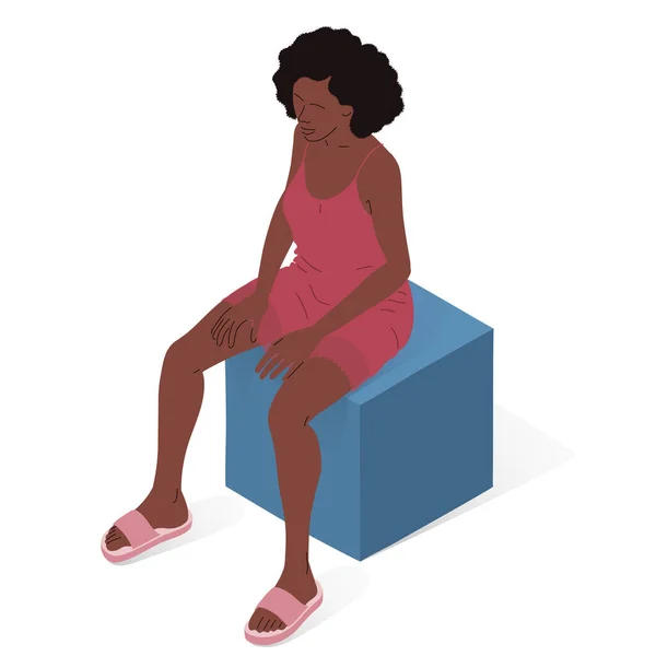 Ung Afro Kvinna Med Underkläder Kvinnlig Kropp Isometrisk Vektorillustration Sittande — Stock vektor