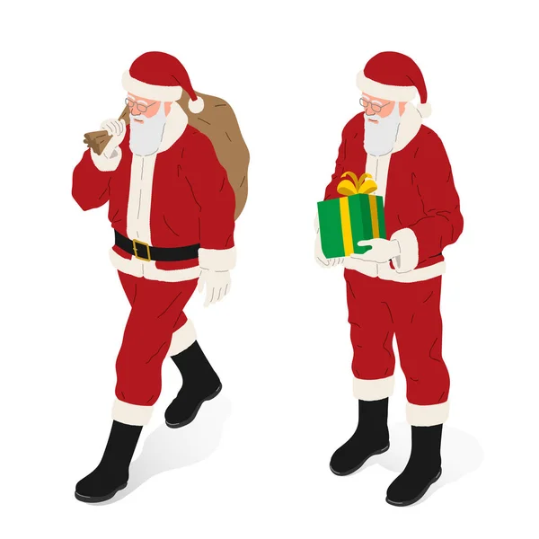 Kerstman Met Rode Jurk Laarzen Isometrische Vector Illustratie — Stockvector