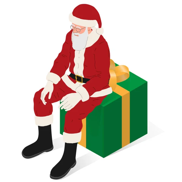 Kerstman Met Rode Jurk Laarzen Isometrische Vector Illustratie — Stockvector