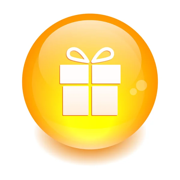 Esfera botón regalo naranja caja sobre fondo blanco icono — Vector de stock