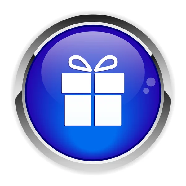 Botón caja de regalo sobre fondo blanco icono azul — Vector de stock