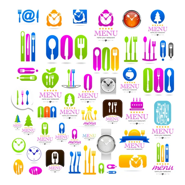 Conjunto de utensilios de cocina negocio logo web iconos — Archivo Imágenes Vectoriales