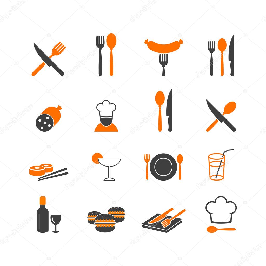 Restaurant menu kitchenware icons button