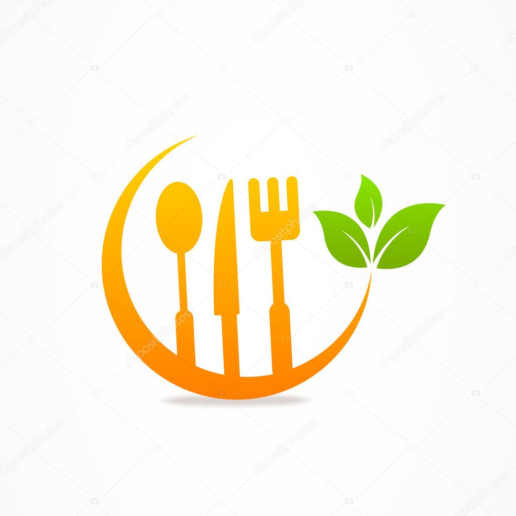 Kitchen healthy food icon fork spoon knife leaf